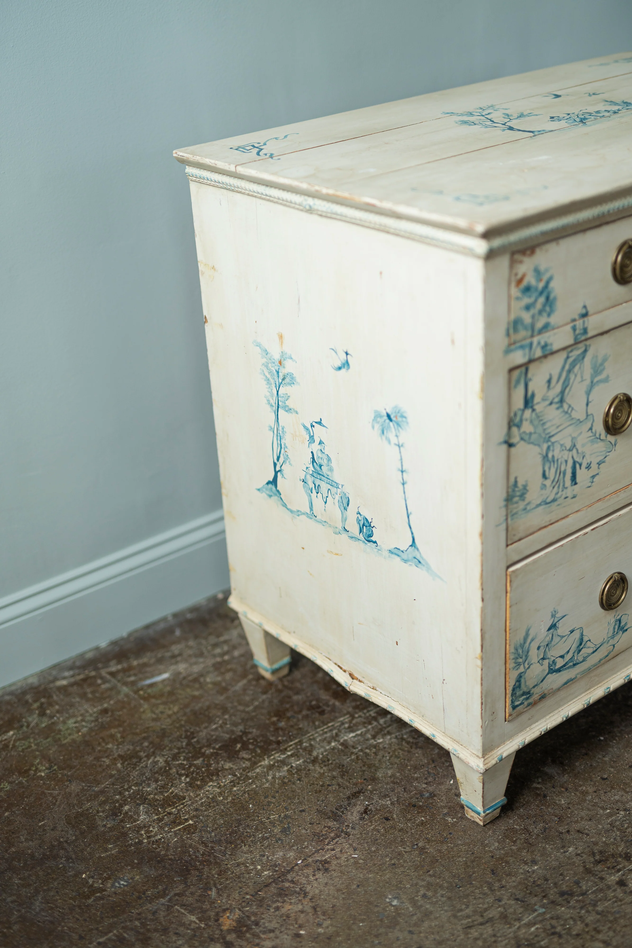 Blue and White Painted Toile Chest