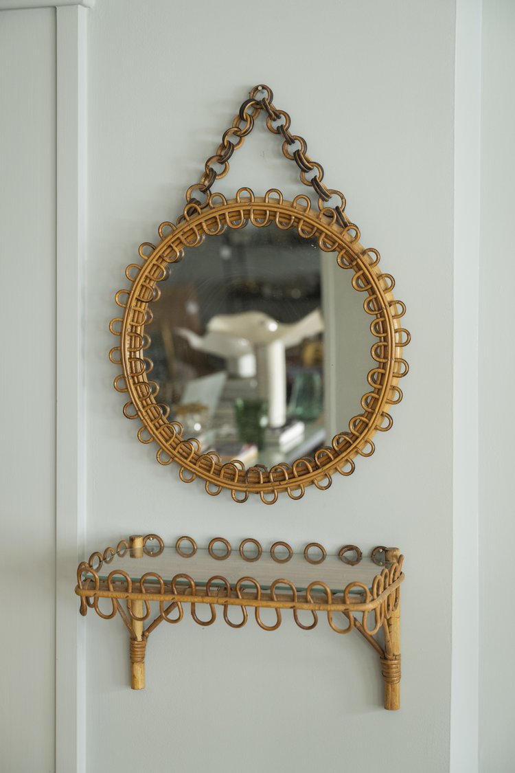 Italian Rattan Shelf and Mirror