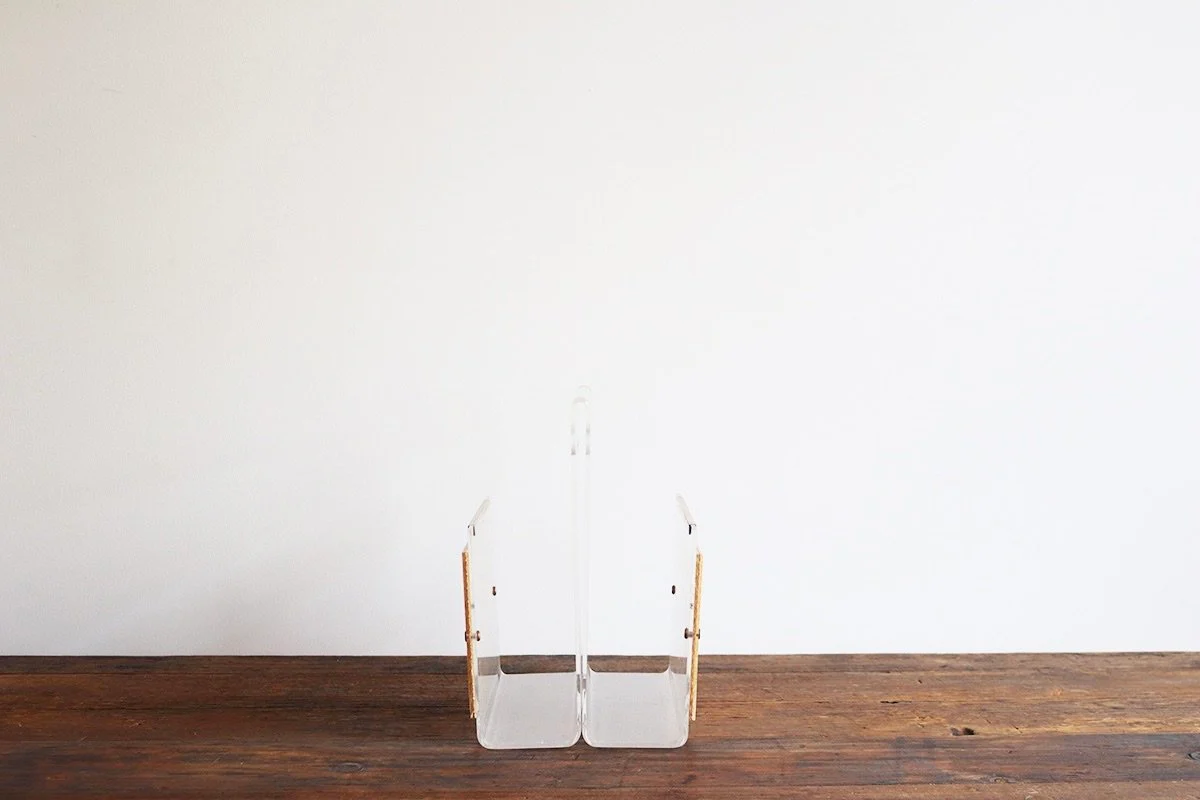 Lucite and Rattan Magazine Rack