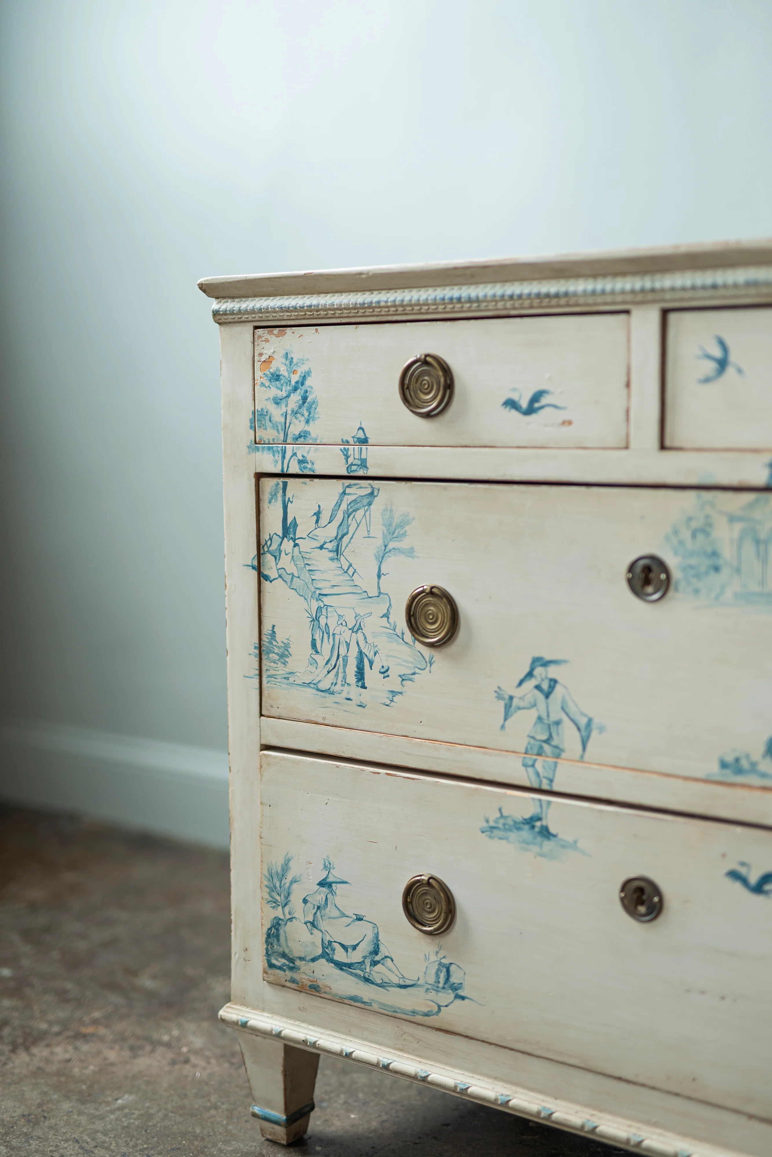 Blue and White Painted Toile Chest