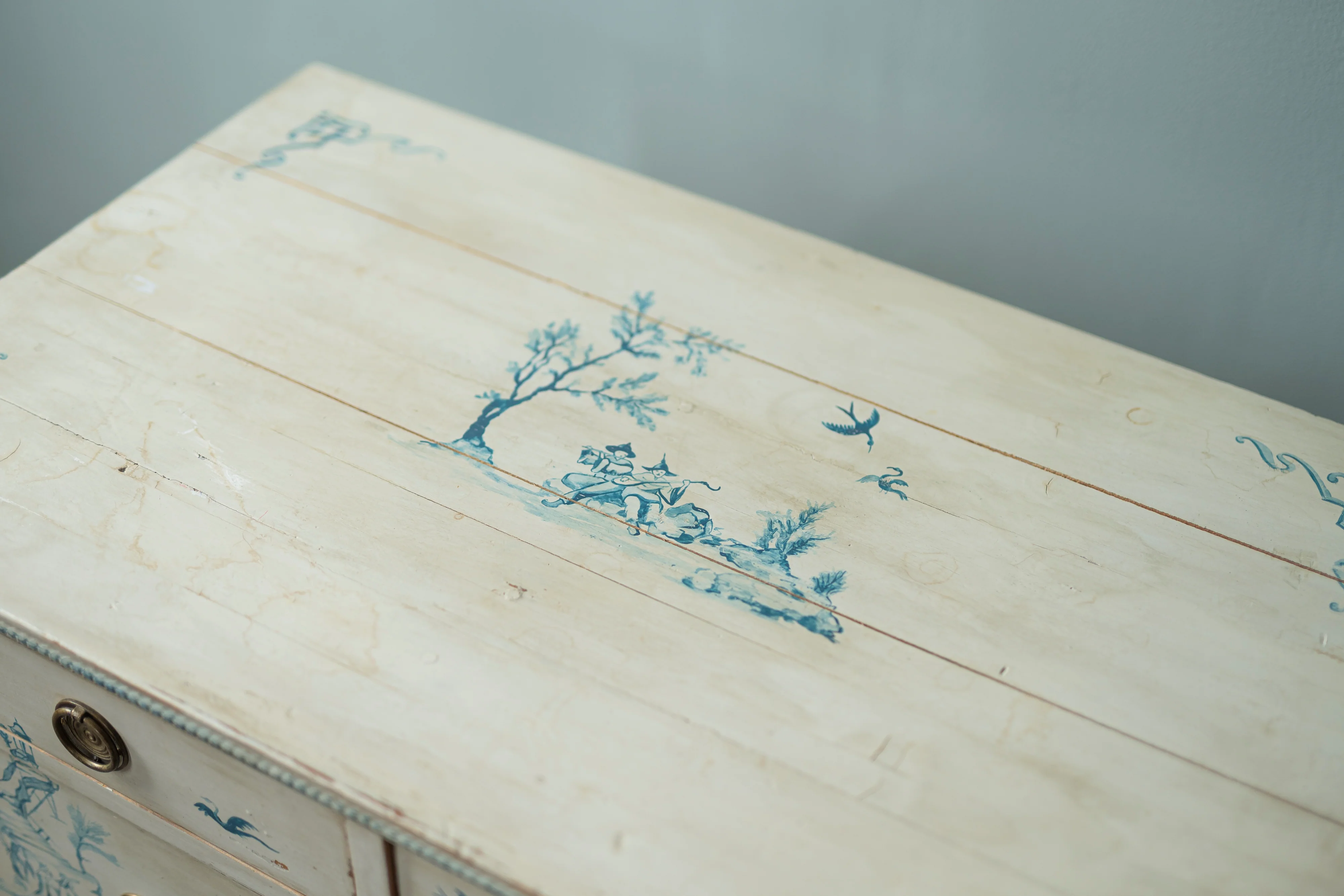 Blue and White Painted Toile Chest
