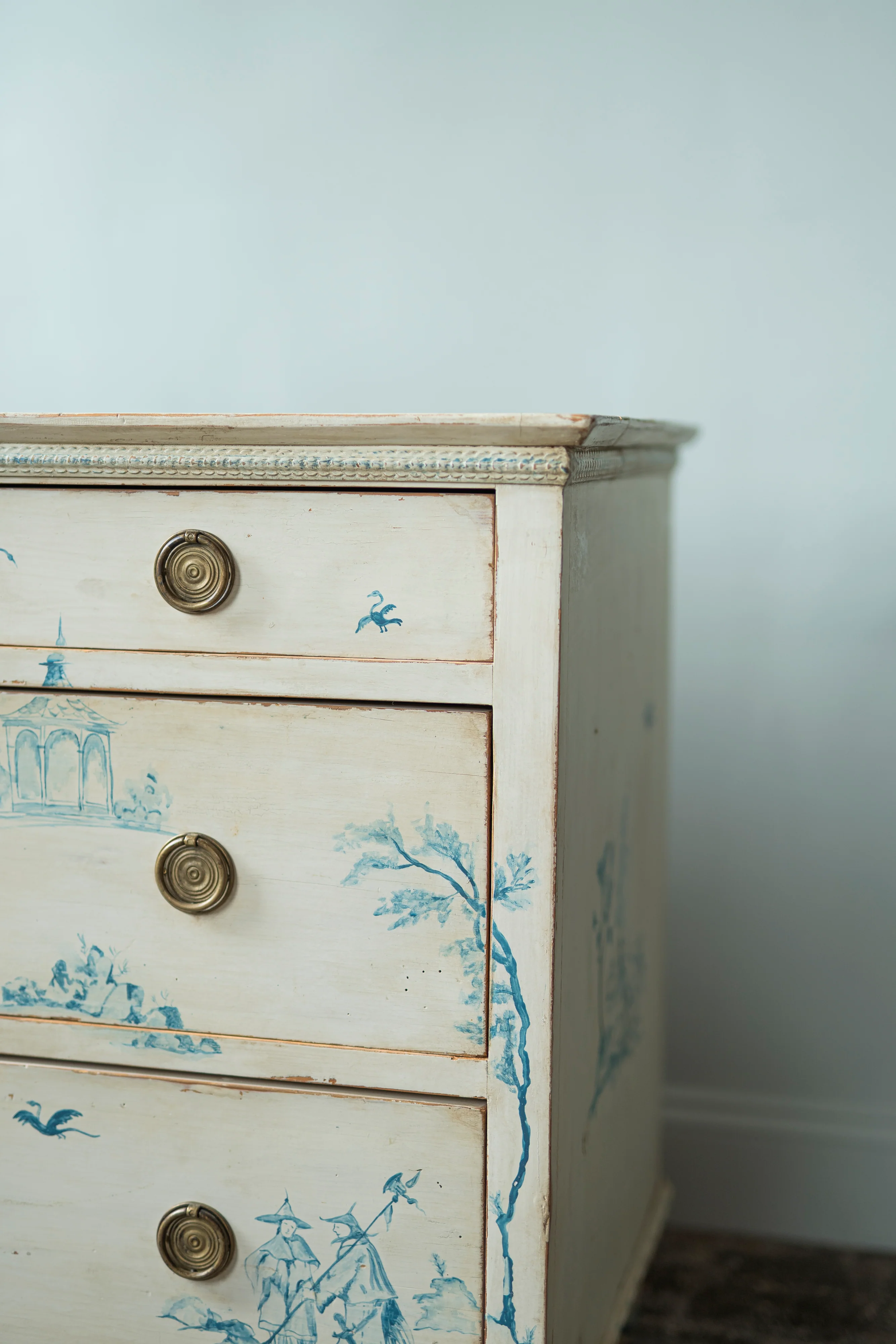 Blue and White Painted Toile Chest