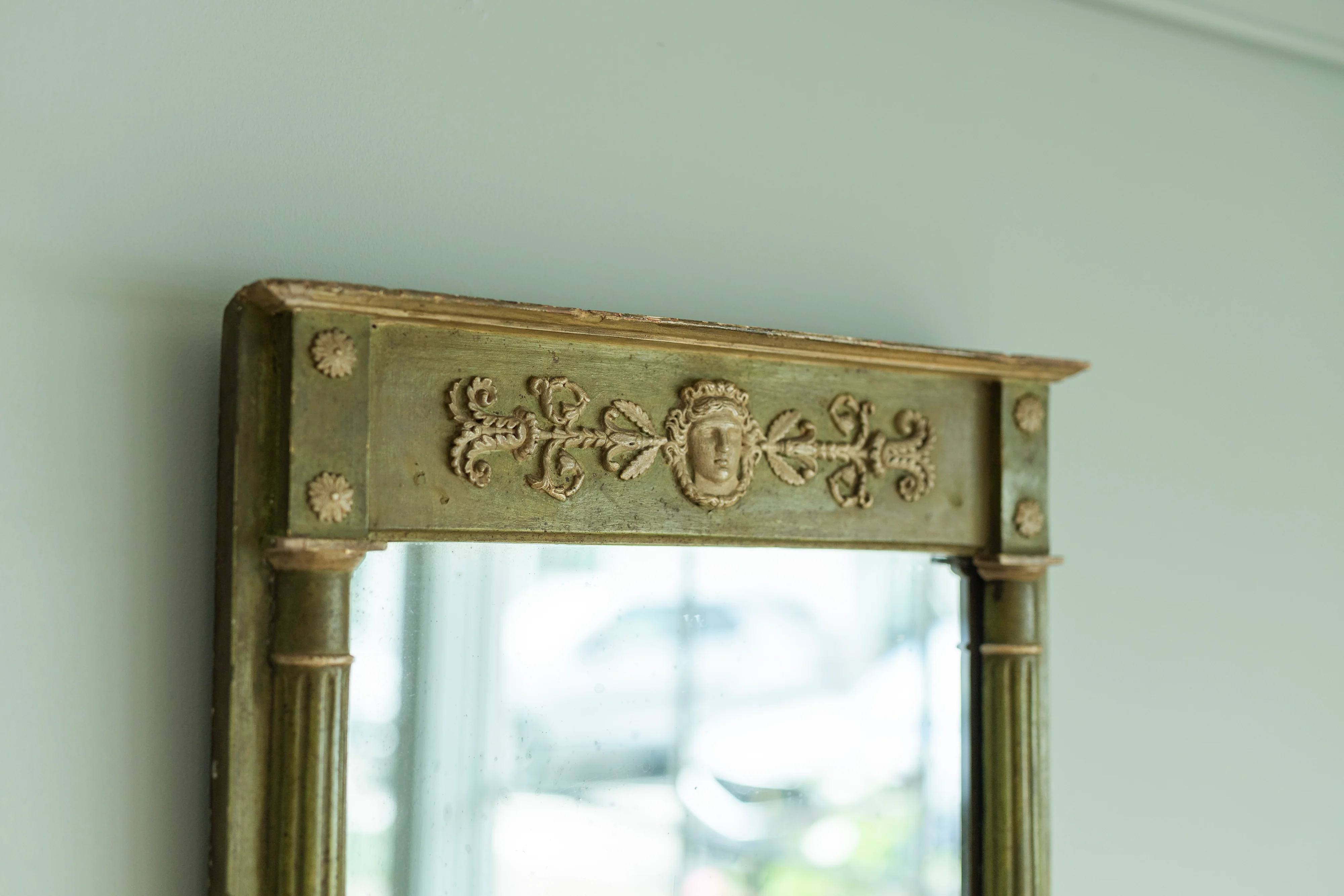 French Green Painted Mirror