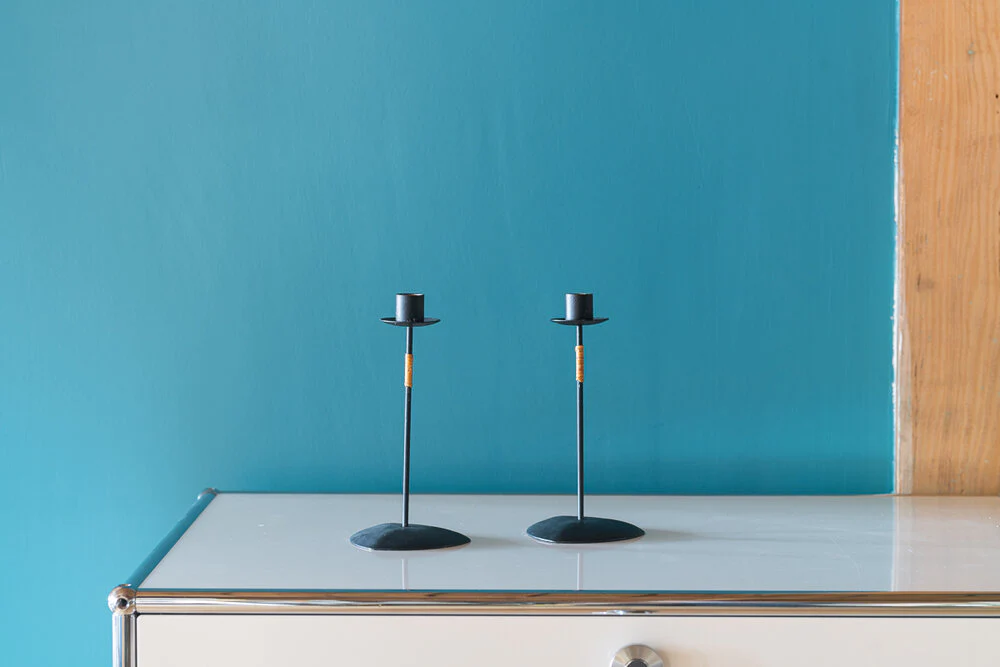 Black Metal + Rattan Candlesticks