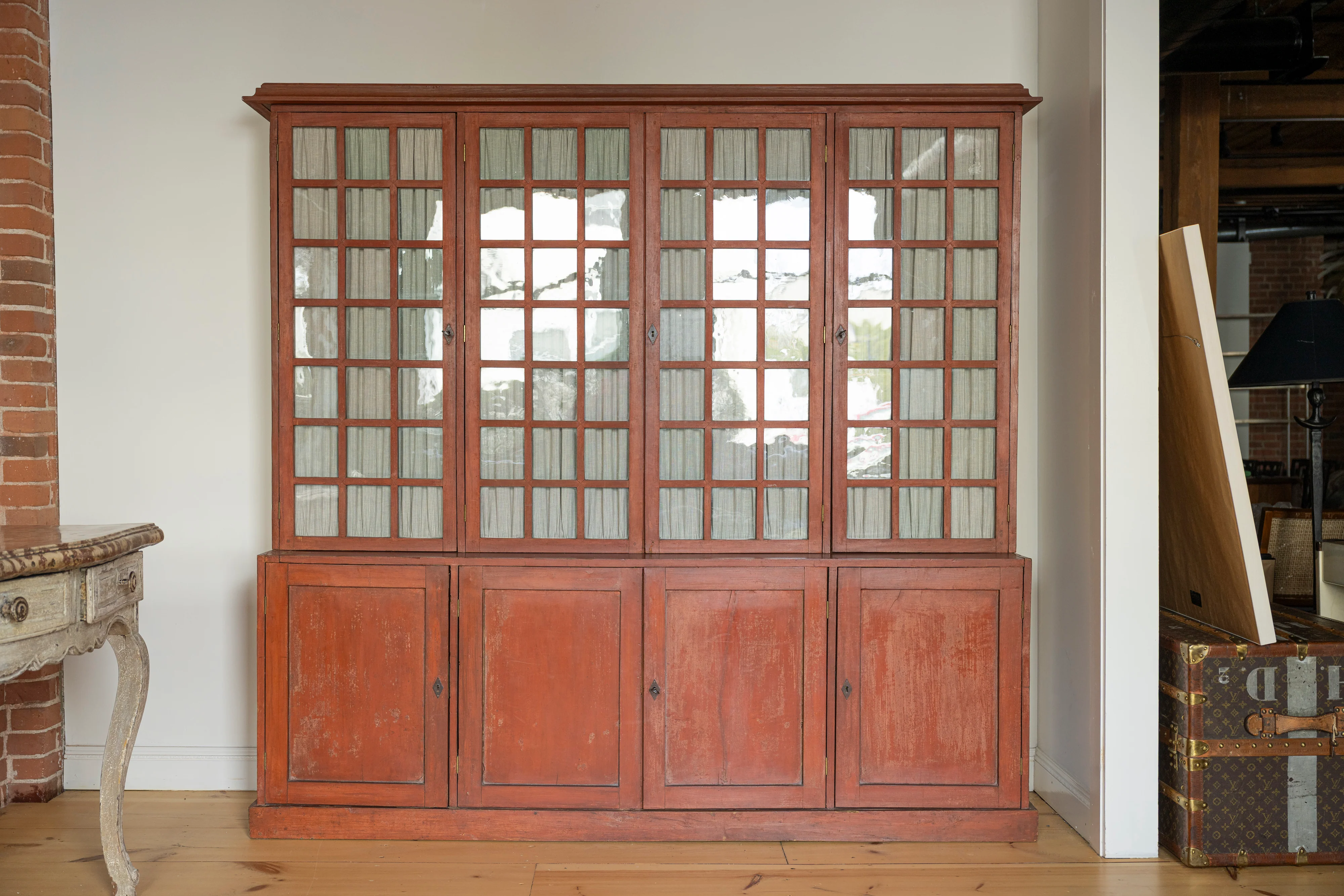 Red Painted Glass Front Hutch