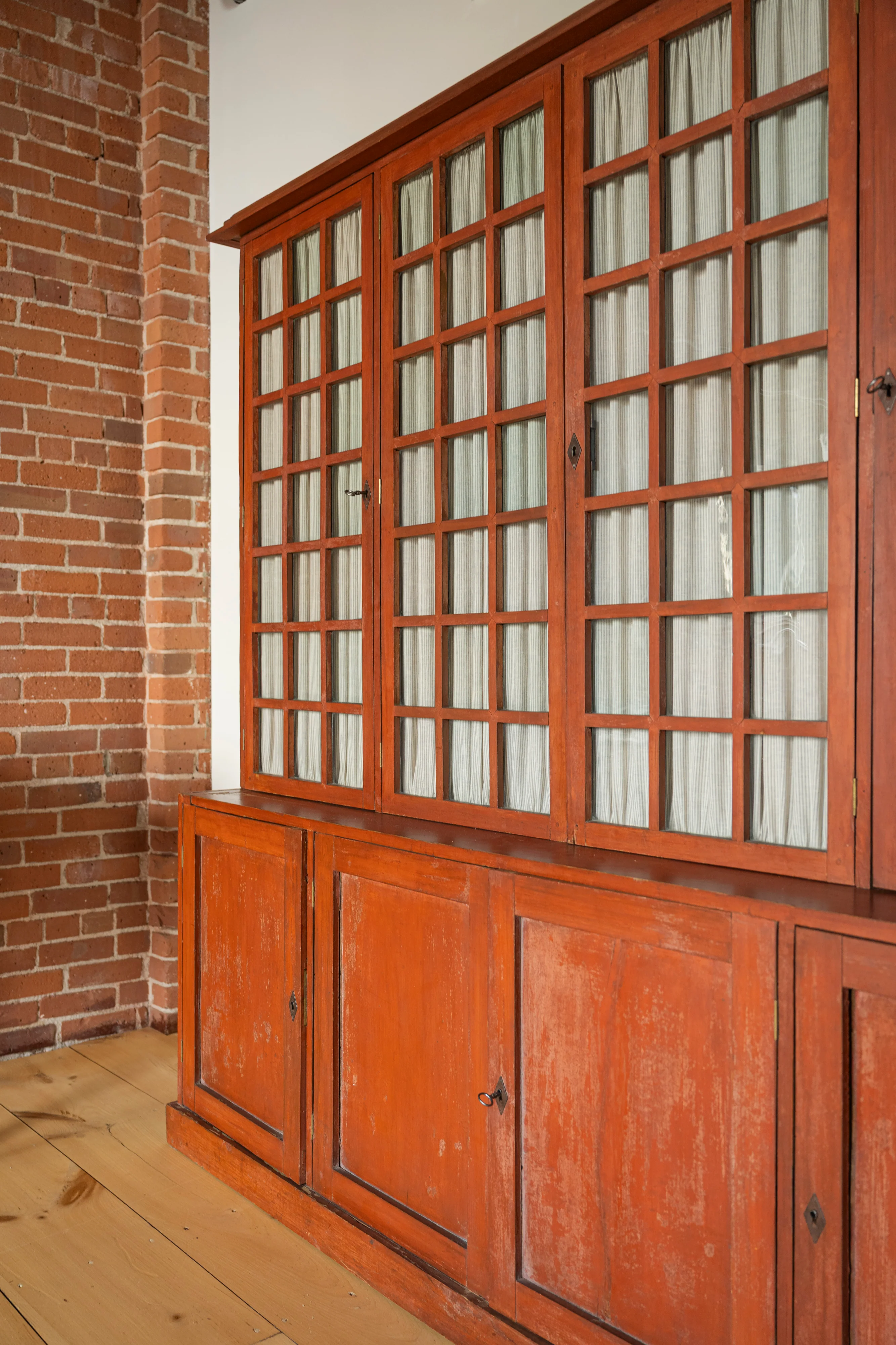 Red Painted Glass Front Hutch