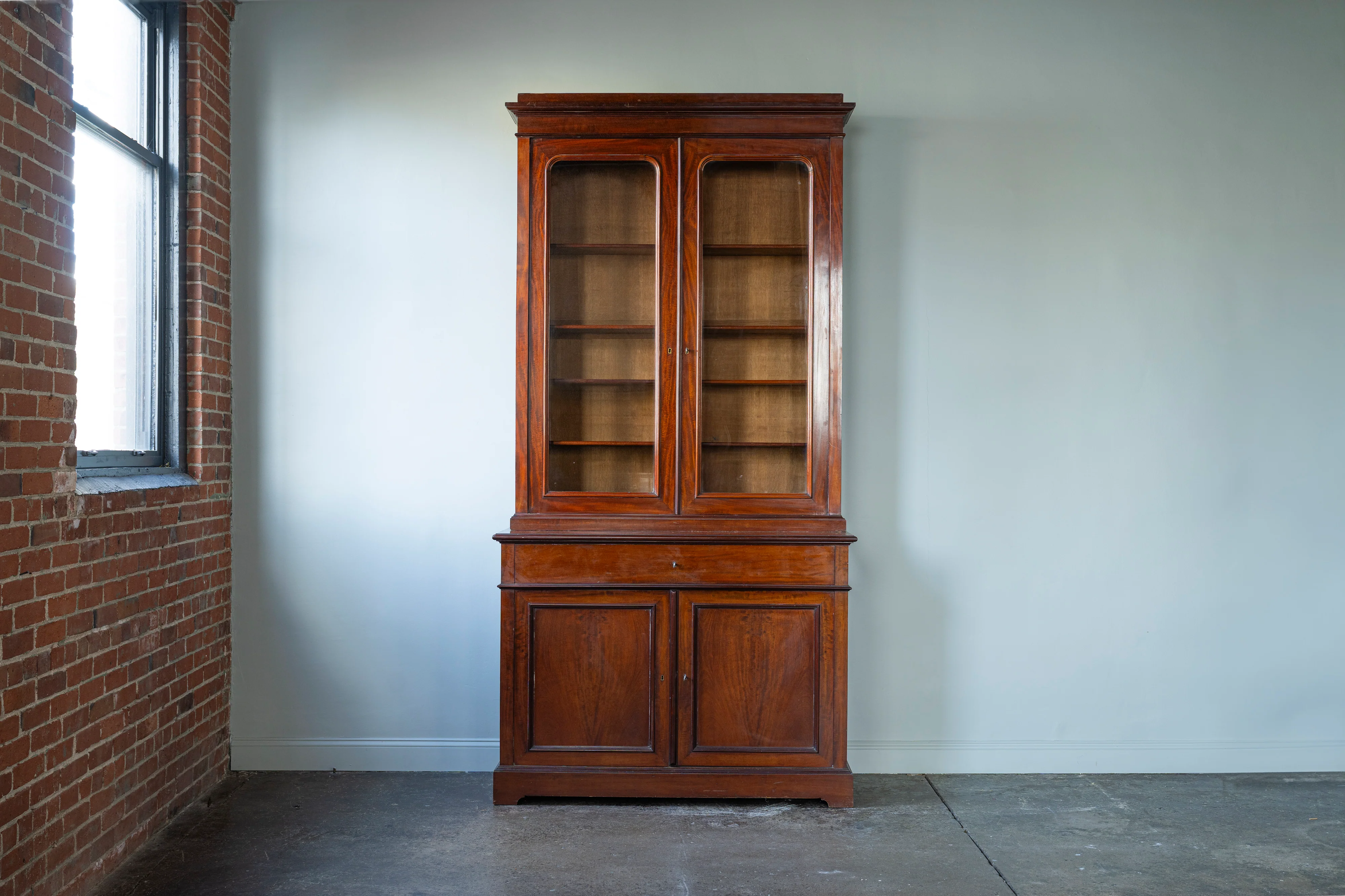 Tall English Glass Front Cabinet