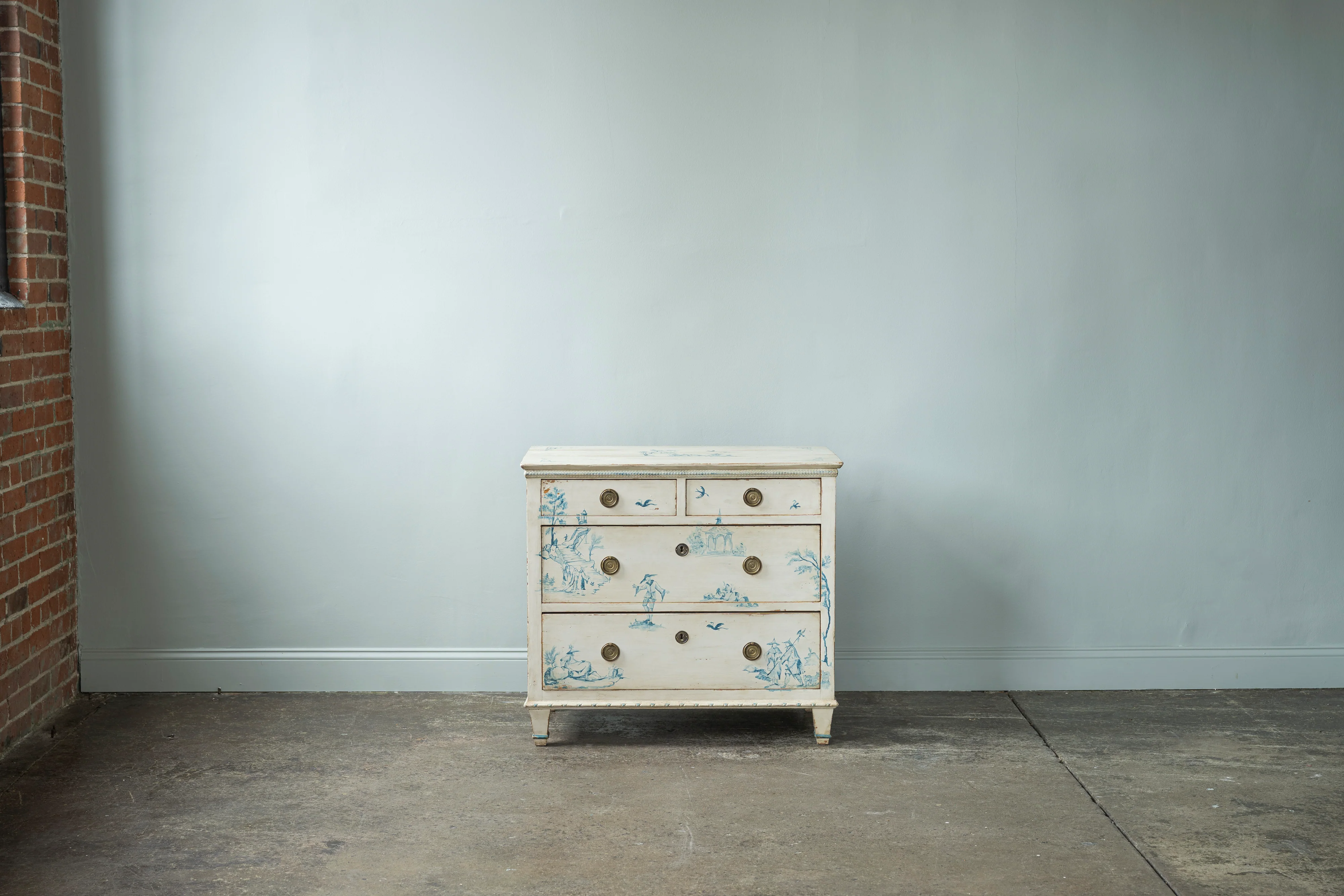 Blue and White Painted Toile Chest