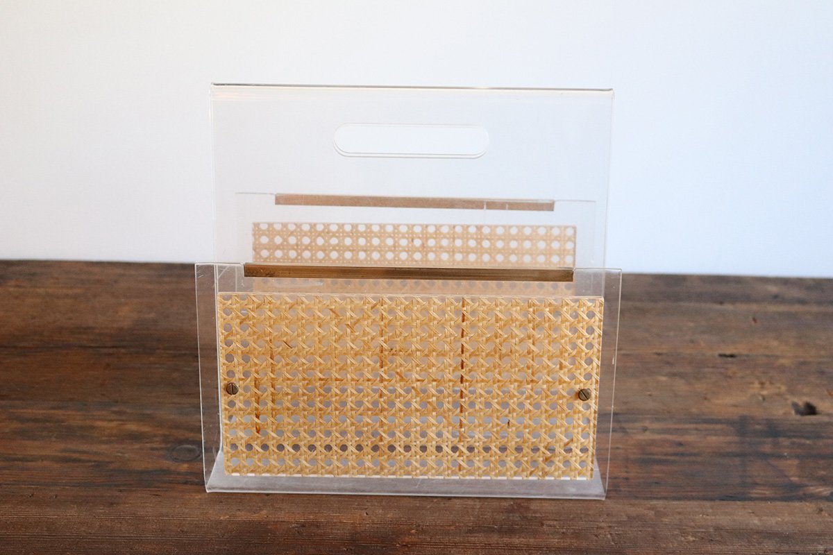 Lucite and Rattan Magazine Rack